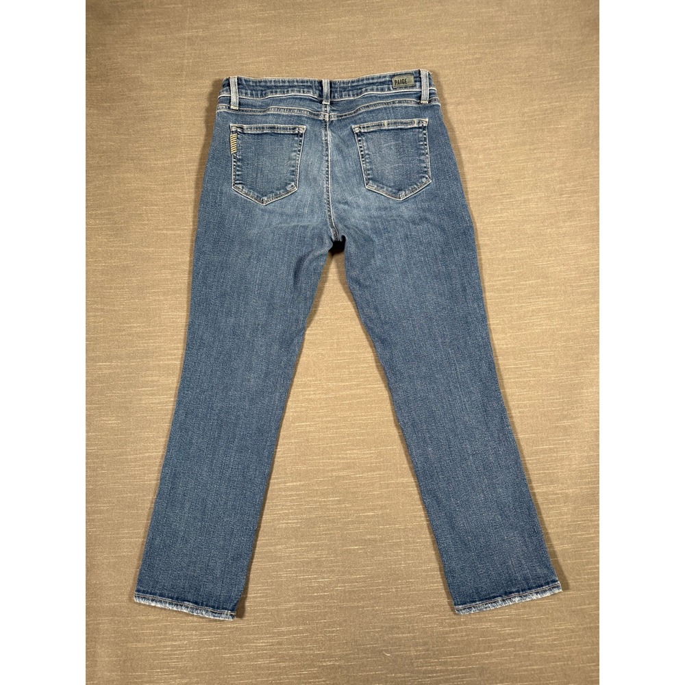 Paige Womens Distressed Straight Leg Jeans Brigitte Medium Wash Blue Denim - Picture 11 of 14